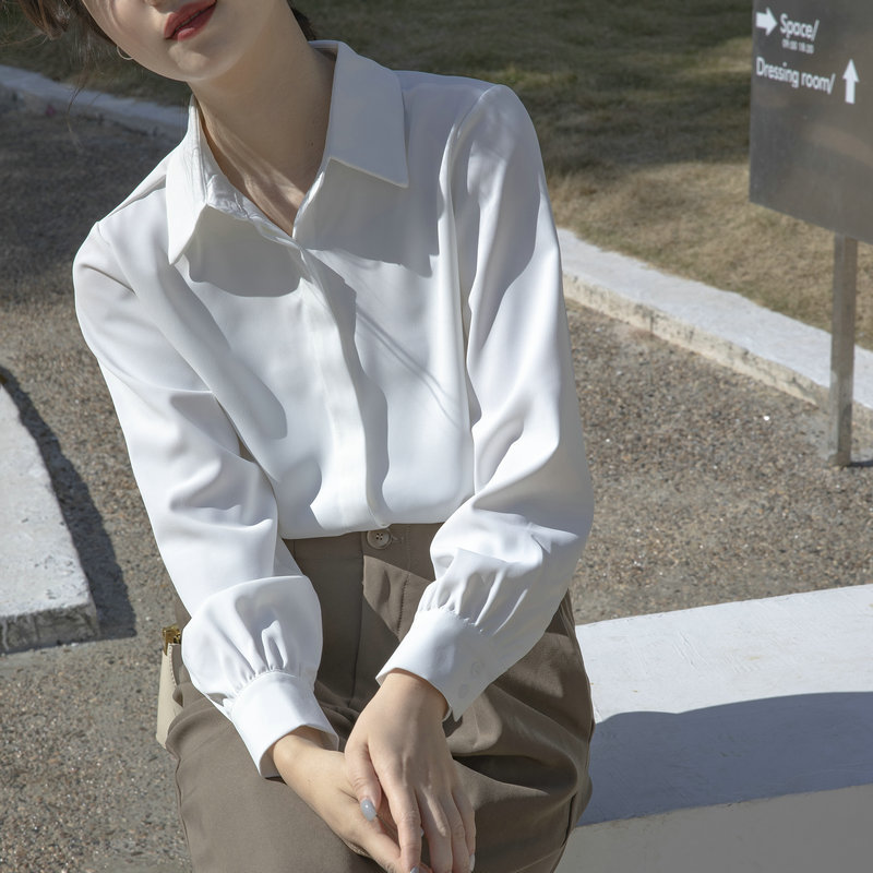 Spring and autumn professional formal wear long-sleeved chiffon white shirt women's design and temperament Korean style shirt top OL