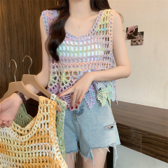 Design-embroidered lace crochet women's 2024 new summer loose layering tank top sleeveless vest top