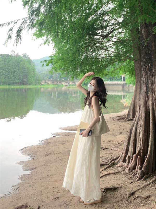 Actual shot and real price #Niche beautiful cool feeling heavy industry embroidery halter dress temperament suspender long skirt women summer