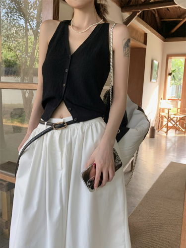 Chic black knit cardigan with spaghetti straps for women, 2024 summer versatile, unique and eye-catching short-sleeve top, trendy.