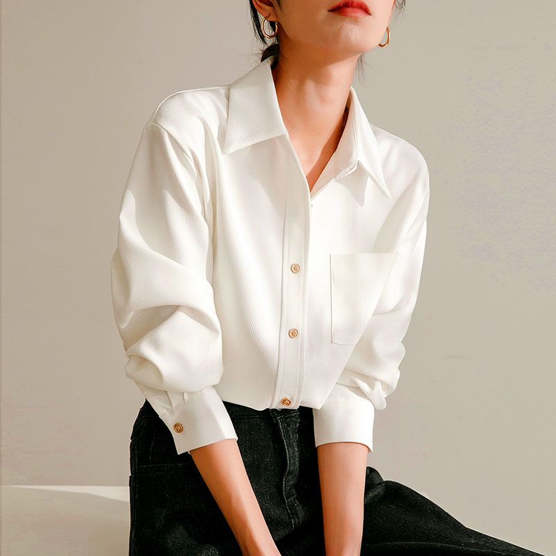 Brushed shirt women's autumn and winter retro design niche inner wear top layered corduroy shirt