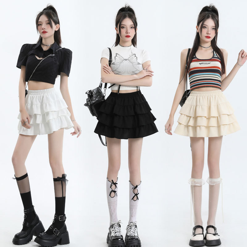 Summer new cake skirt Korean version sweet little white skirt girls short skirt