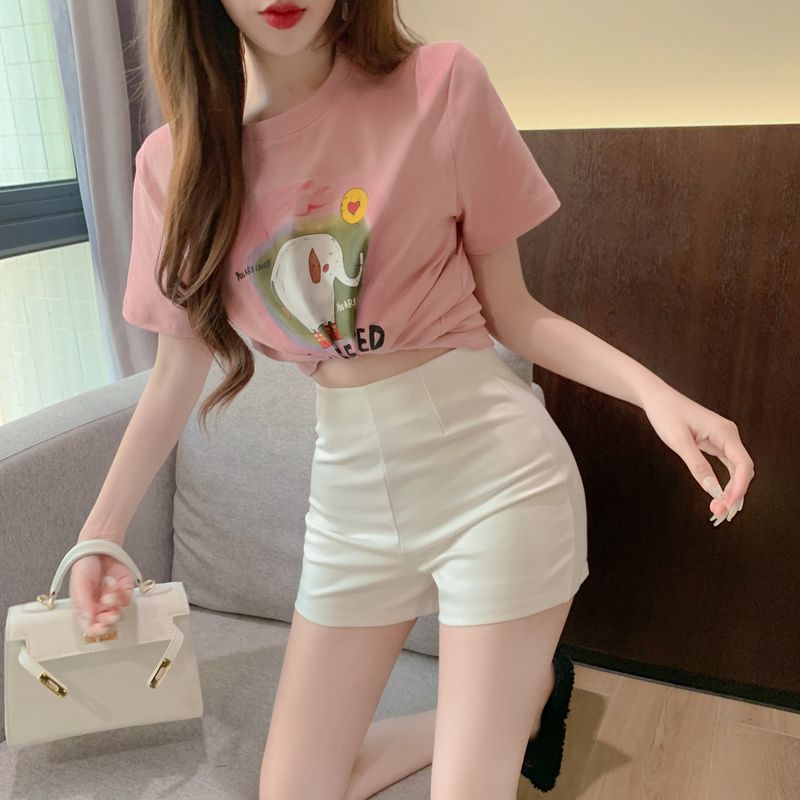 Summer new versatile printed short-sleeved T-shirt + slimming shorts set