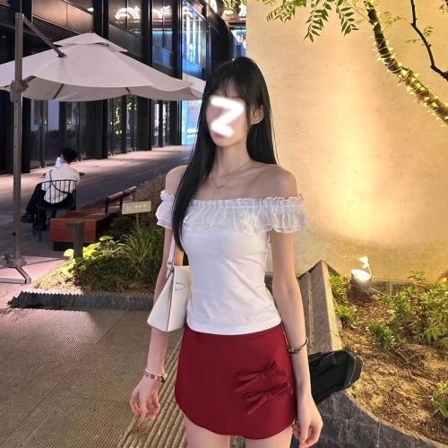 2024 summer new style niche high-end sweet hot girl one-shoulder slim versatile short-sleeved T-shirt tops for women with bows