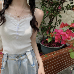 實拍 真 夏季新款修身顯瘦打底蕾絲邊針織上衣性感小背心吊帶