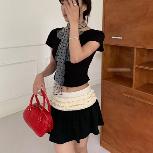 2024 new summer suit black slimming top skirt suit A-line hip skirt high waist temperament short skirt