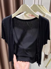 Mushroom Edge Short Sleeve Cardigan for Women, Summer Outerwear Shawl, Pair with Slip Dress, Short Sleeve Sun Protection Hoodie, Thin Jacket