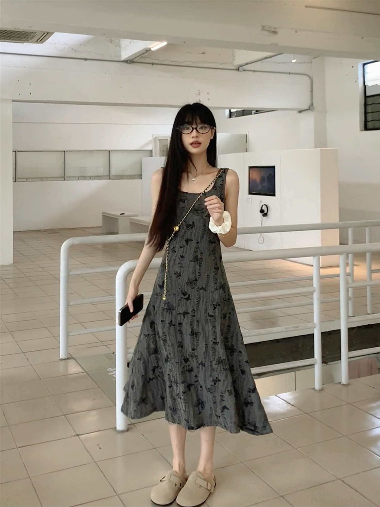 Photographed~ Summer New Butterfly Tank Dress Trendy Fitted Slimming Hole Design
