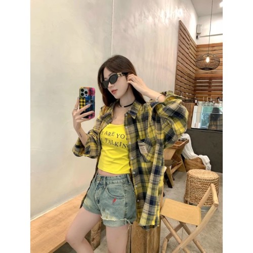 Shipped long-sleeved shirt for women summer retro brushed loose mid-length sun protection shirt with top