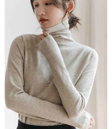 Pile collar sweater for women, autumn and winter slim long-sleeved white all-match bottoming shirt with turtleneck sweater inside