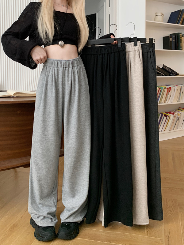 Versatile, slim, high-waisted, smooth elastic waist glutinous rice pants, straight-leg casual trousers for women