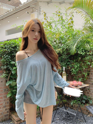 Real shot, be careful in summer~Korean chic cross-hollow sunscreen long-sleeved T-shirt top at the back