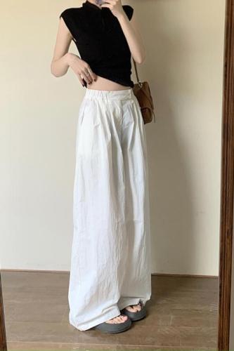 Real shot design of lazy style casual pants for women 2024 spring white pants wide leg pants loose drape floor mopping pants