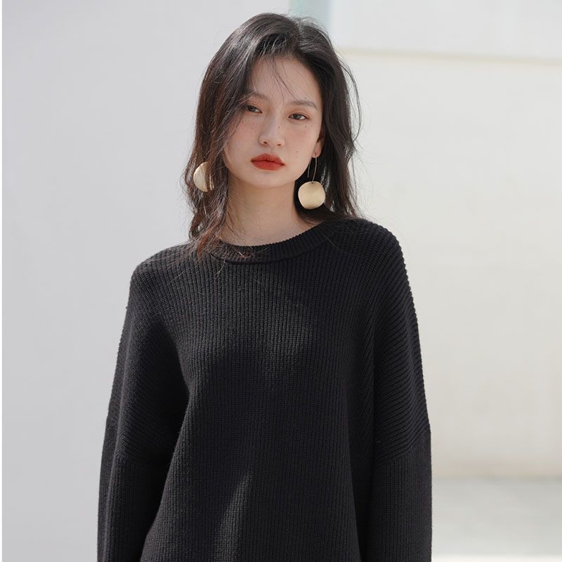 Lazy style purple pullover off-shoulder long-sleeved round neck sweater women's 2023 autumn new sweater top