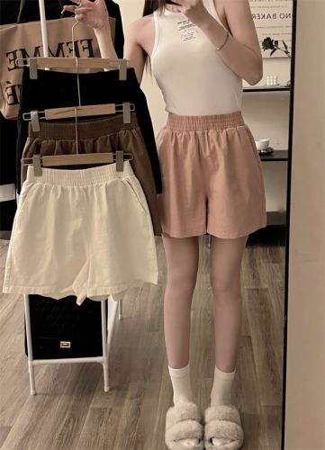 Actual price and real shot 2024 new summer style loose wide-leg washed cotton high-waisted slim versatile casual shorts