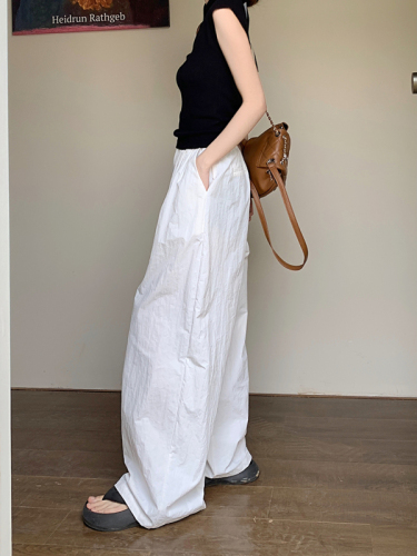 Real shot design of lazy style casual pants for women 2024 spring white pants wide leg pants loose drape floor mopping pants