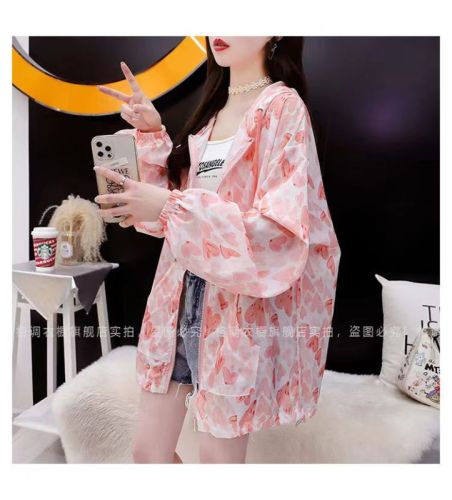 Korean style ins style super fairy heart full printed cardigan sun protection summer large size medium long thin jacket top