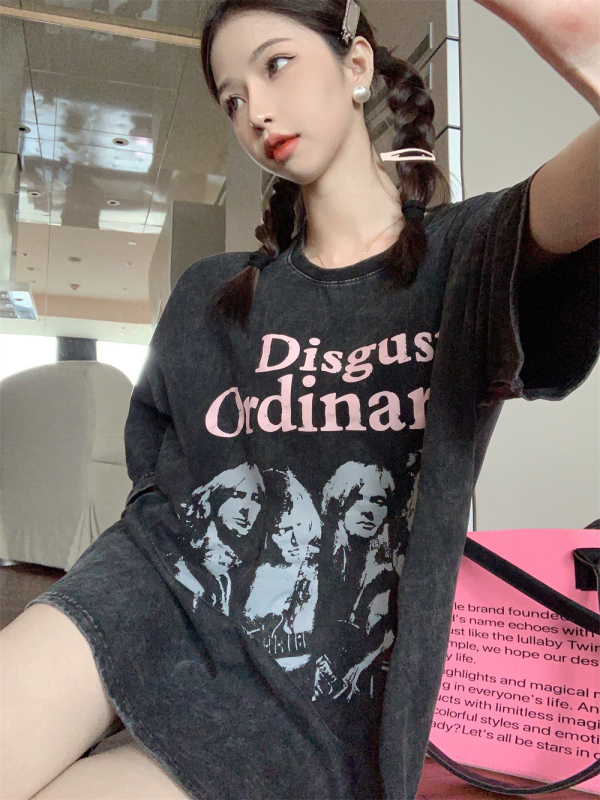 Official Photo/Pure Cotton 26 Count Washed/Real Price Short Sleeve T-Shirt Women’s Drawstring Short Hot Girl Navel Top