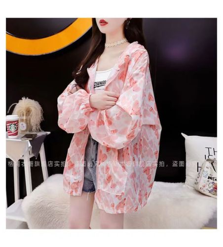 Korean style ins style super fairy heart full printed cardigan sun protection summer large size medium long thin jacket top