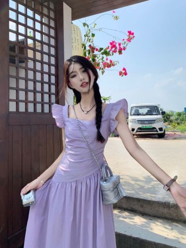 Actual photos and real prices ~ Be careful with the cut-out air quality waist slimming flying sleeves date first love long dress summer