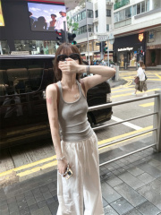 Actual shot: line-shaped tank top, basic camisole + hot white pants, versatile wide-leg pants