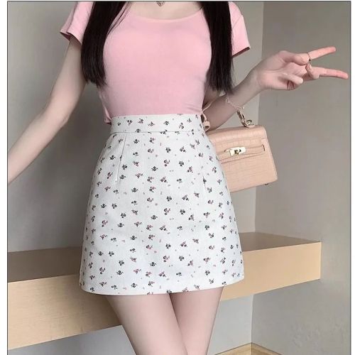 Tmall quality floral short skirt women's summer 2024 new style small high waist versatile a-line skirt