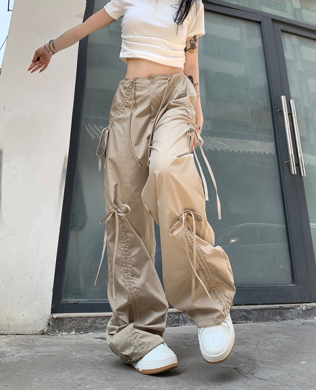 Real photos and real prices. Sweet and spicy cool design bow tie drawstring slimming loose straight overalls.