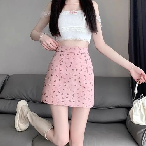 Tmall quality floral short skirt women's summer 2024 new style small high waist versatile a-line skirt