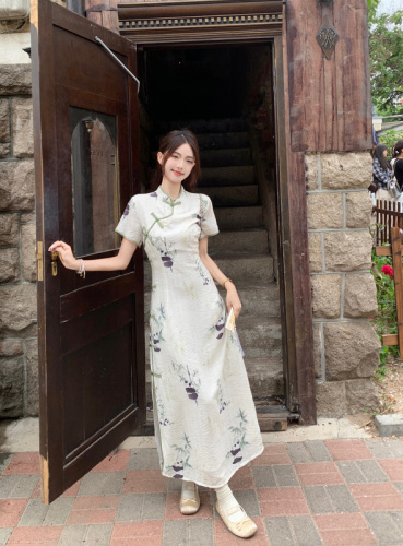 Actual shot ~ New Chinese style Chinese style panda cheongsam dress for women, buckle dress, summer new style chic skirt