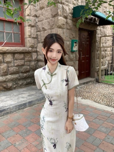 Actual shot ~ New Chinese style Chinese style panda cheongsam dress for women, buckle dress, summer new style chic skirt