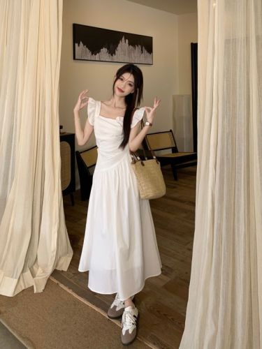 Actual photos and real prices ~ Be careful with the cut-out air quality waist slimming flying sleeves date first love long dress summer