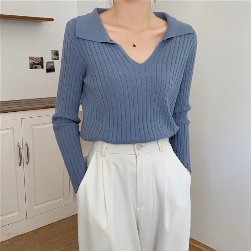 Autumn slim fit POLO collar pullover sweater, long-sleeved lapel sweater, base layer