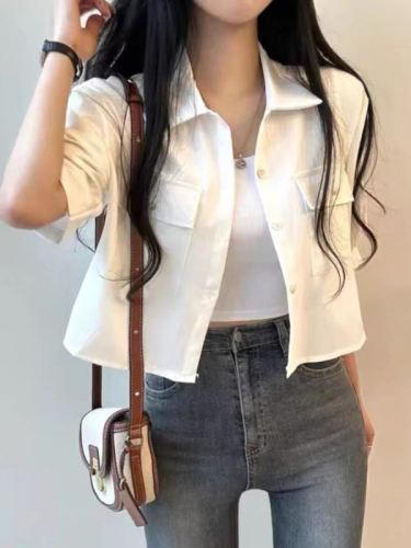 Foreign trade Korean summer age-reducing short-sleeved shirt for women with small design, chic top, loose short jacket