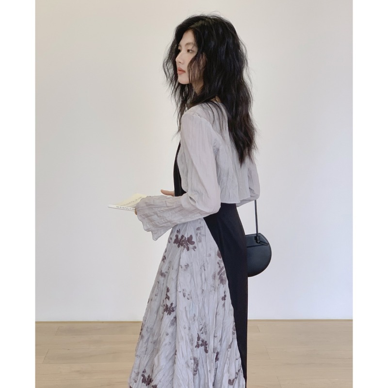 August Printed suspender slim dress for women summer new design niche waist skirt new Chinese style