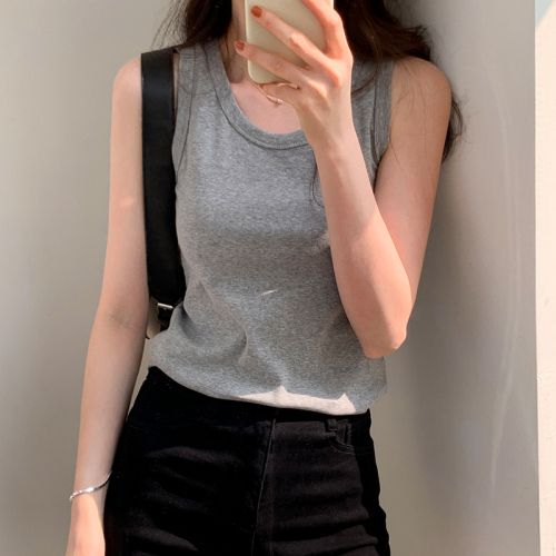 Picture U-neck sleeveless anti-exposure outer wear spring and summer slim slim camisole women's inner wear bottoming top