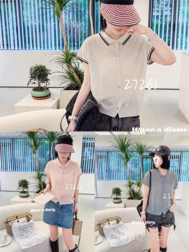 Korean style color-blocked small lapel ice linen thin knitted cardigan for women summer new simple single-breasted casual versatile shirt