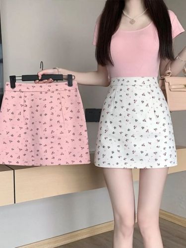 Tmall quality floral short skirt women's summer 2024 new style small high waist versatile a-line skirt