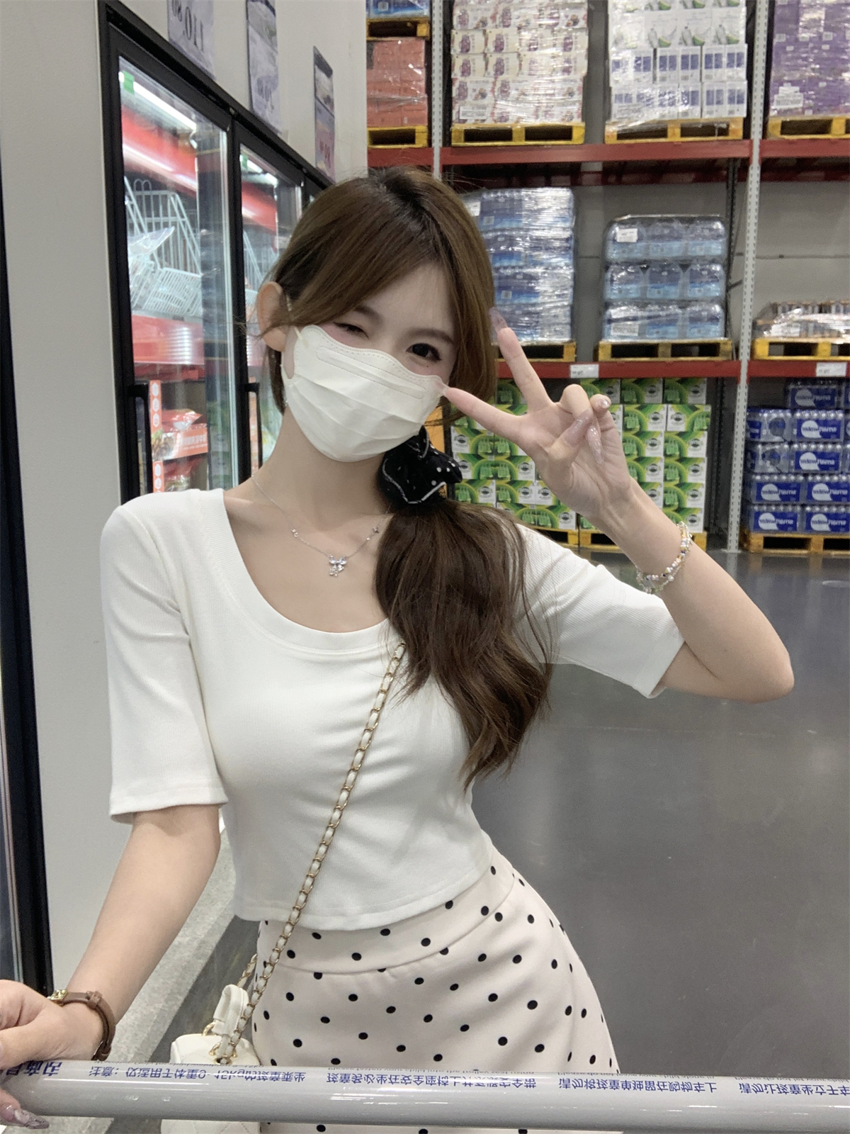實拍 夏季韓版修身u領簡約百搭正肩短款純棉五分袖T恤上衣女