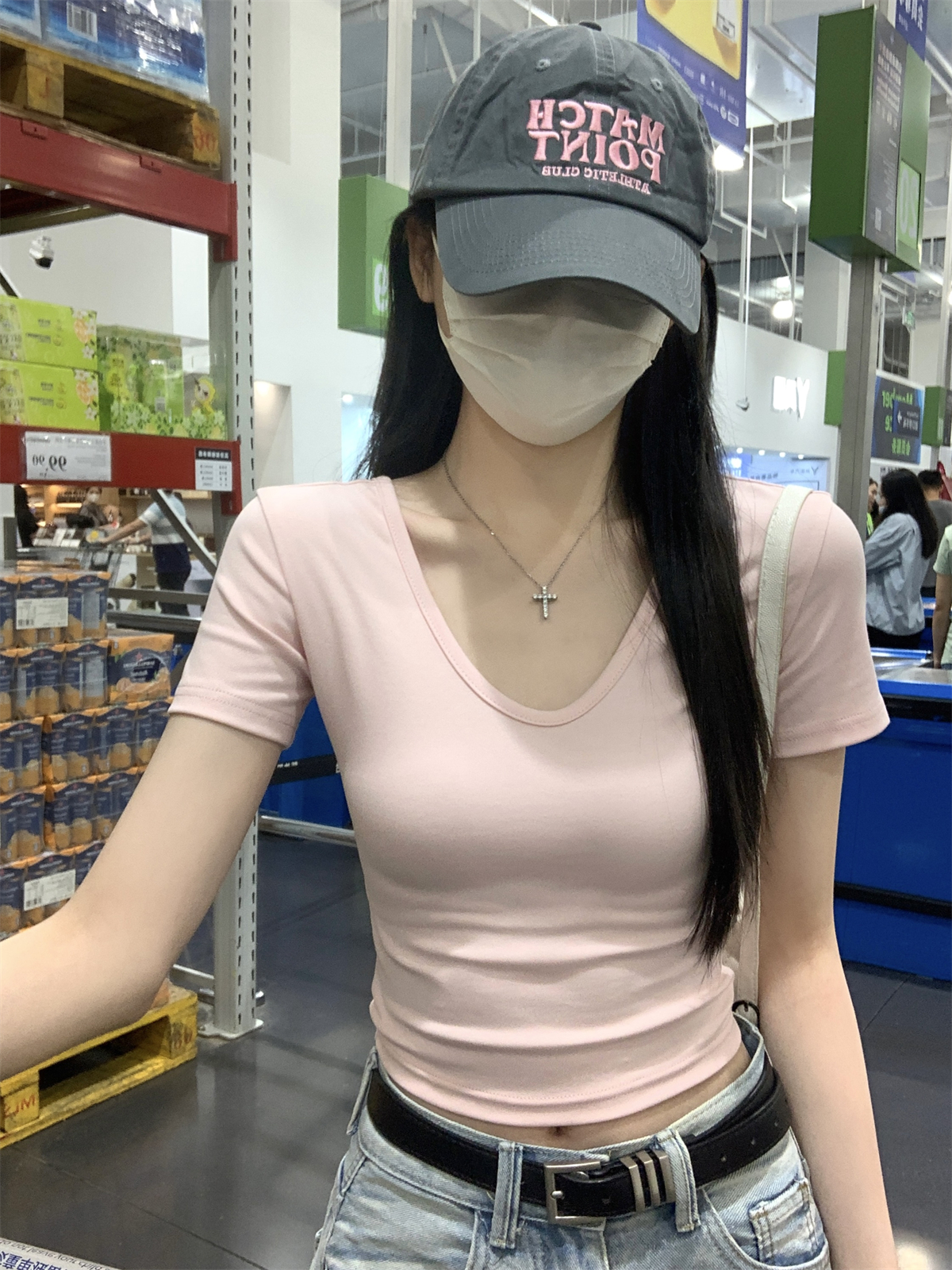 實拍 夏季韓版修身v領正肩短款顯瘦百搭純色純棉短袖T恤上衣