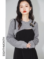 eighthmonth blouse black dress two-piece summer and spring new women's skirt suspender skirt