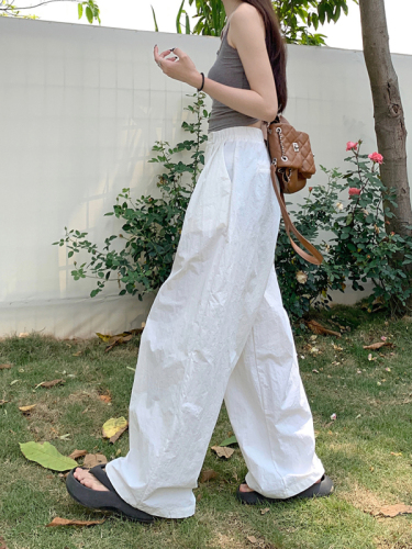 Real shot design of lazy style casual pants for women 2024 spring white pants wide leg pants loose drape floor mopping pants