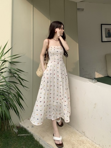 Actual shot, real price, holiday pleated tube top dress for women, spring and summer long high-waisted slim suspender-wrapped chest-length dress