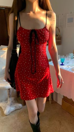 Real shot and real price little red dress with adjustable shoulder straps