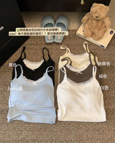 Actual shot and real price ~ Pure desire bow fake two-piece vest for women, slim fit and slim inner wear, sleeveless short style with pit straps