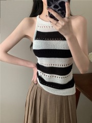 實拍 真 夏季新款條紋吊帶背心修身顯瘦針織上衣女