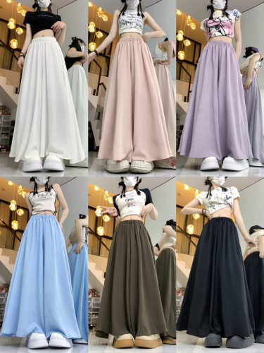 Actual shot and real price ~ New high-waisted, slim, loose and versatile solid color wide-leg pants and skirts with drapey casual long pants and skirts