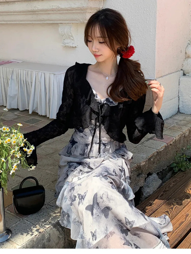 Floral Matsumoto Dress Butterfly 2024 Slim Suspender Skirt New Irregular Lotus Leaf Mint Mambo Butterfly Skirt