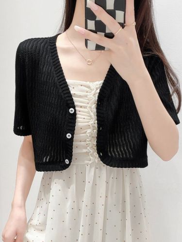 Lace short cardigan, short-sleeved suspender dress, blouse, high-end dress, shawl, summer skirt