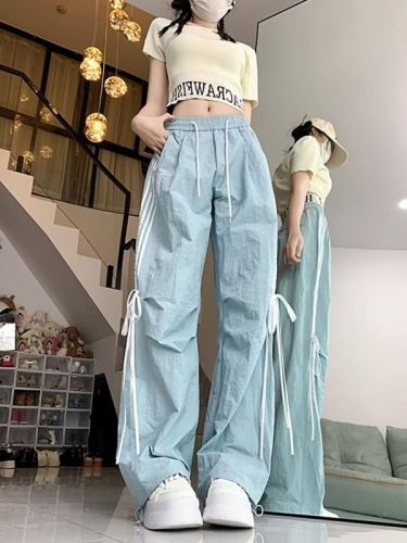 Paratrooper pants for women spring thin breathable quick-drying wide-leg pants American high street fashion brand loose straight casual trousers