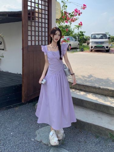 Actual photos and real prices ~ Be careful with the cut-out air quality waist slimming flying sleeves date first love long dress summer